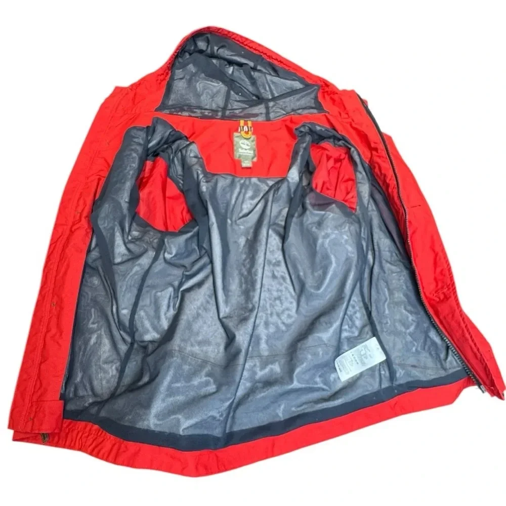 Timberland Men’s Red Waterproof Hooded Performance Rain Jacket Size Small